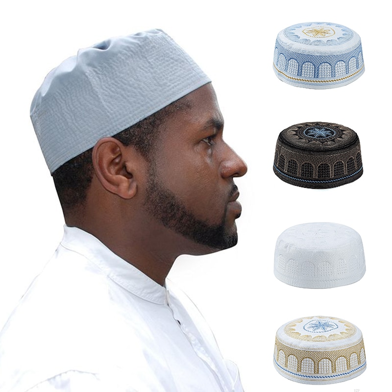 Muslim Men's Embroidery Prayer Hat Islamic Kufi Prayer Cap Muslim EID Ramadan Habib's Caps Husband Arabian Beanie Skull Hats