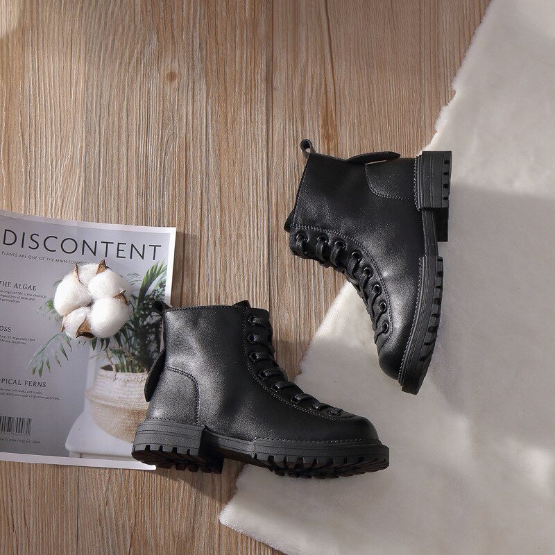 Winter freundlicher Stiefel Baby Mädchen Warme Stiefeletten freundlicher Leder Schuhe Jungen Schwarz Stiefel Schuhe Motorrad Stiefel