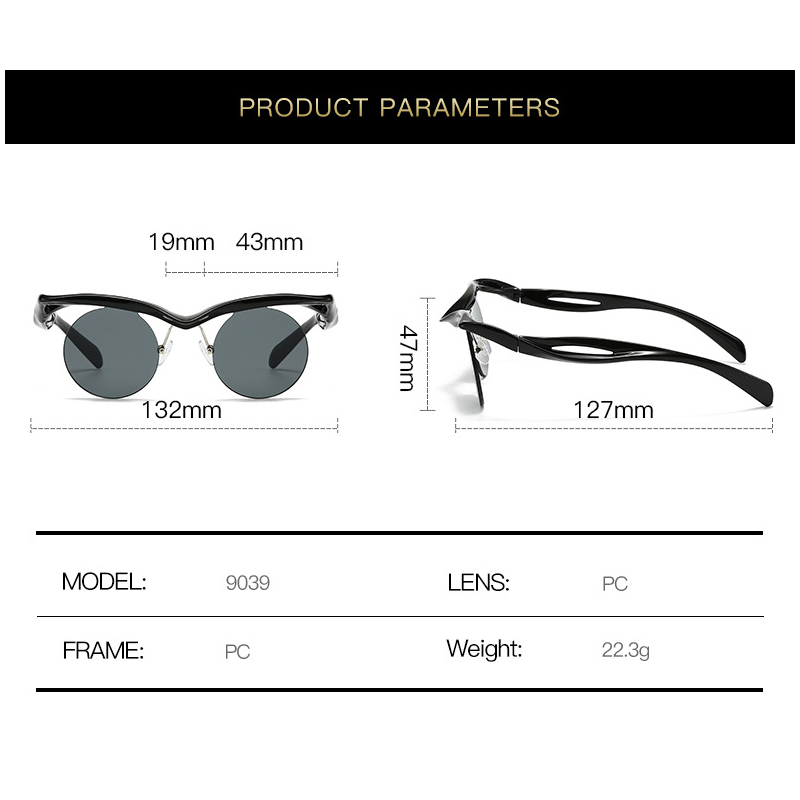 Gafas de sol para hombres y mujeres, gafas de a la con formas especiales, gafas redondas sin montura para accesorios al aire libre