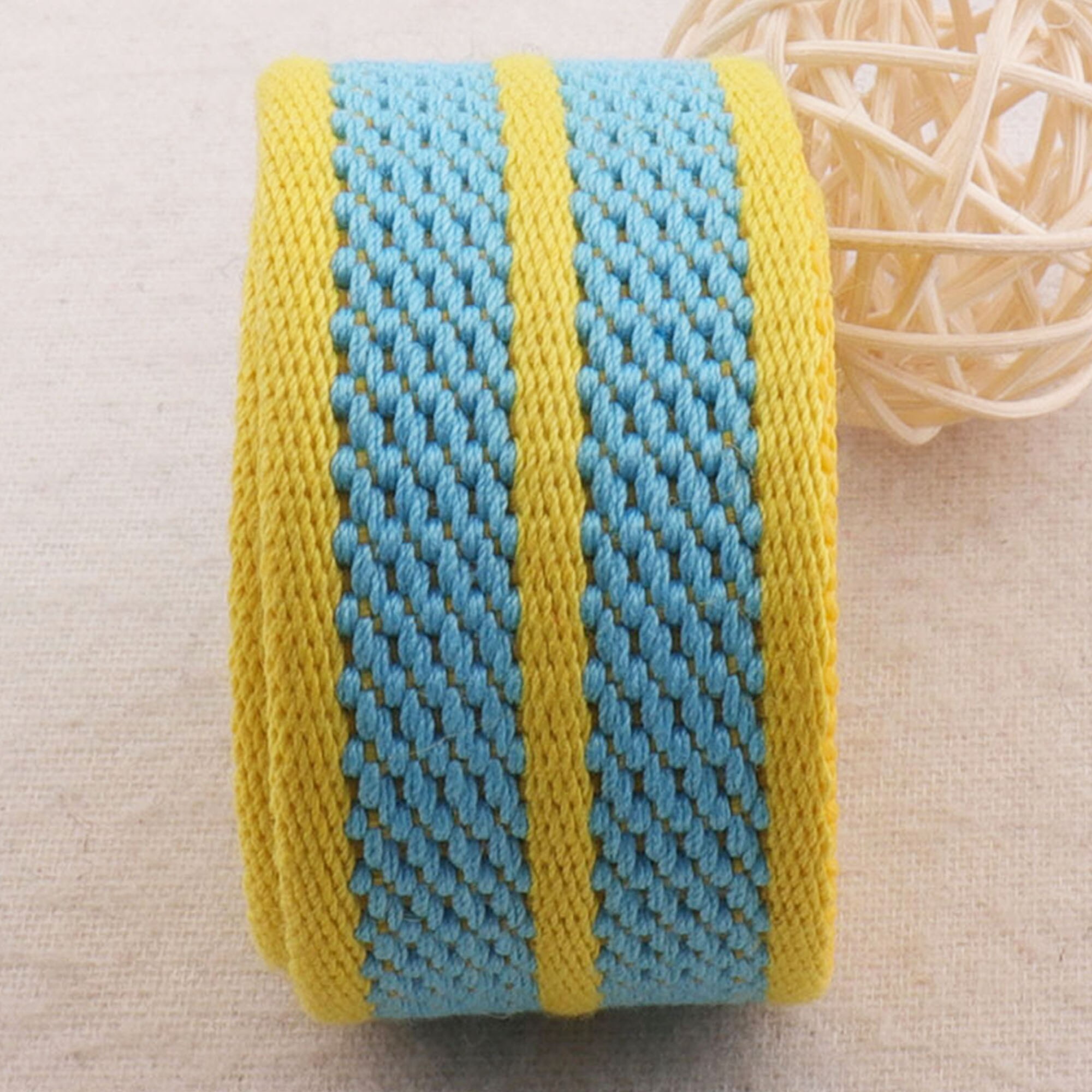 1 Correa rayada amarilla y azul de 1/2 ", cinta con borde amarillo, bolso, correas para bolso, bolsos, cinturones, bolsa con cinta, asa para correa de aros de hebilla (38mm)