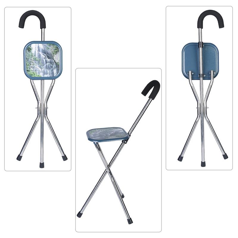 Outdoor Leisure Stainless Steel Folding Cane Walker Elderly Three-legged Cane Stool Portable Three-legged Cane Stool