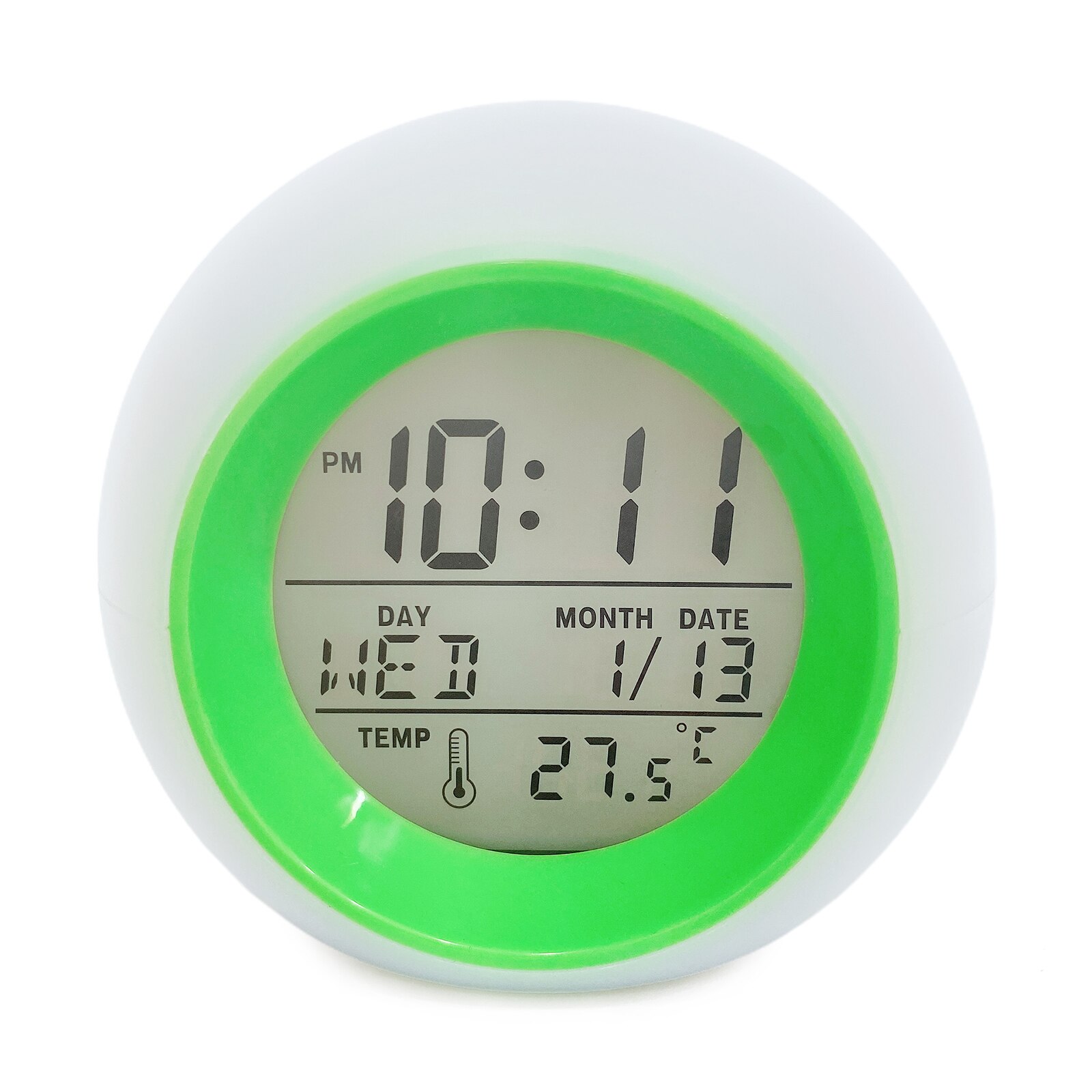 Round Colorful Alarm Clock Digital Clocks Multi-color Temperature Display With Night Light Screen Backlight Manual: Green