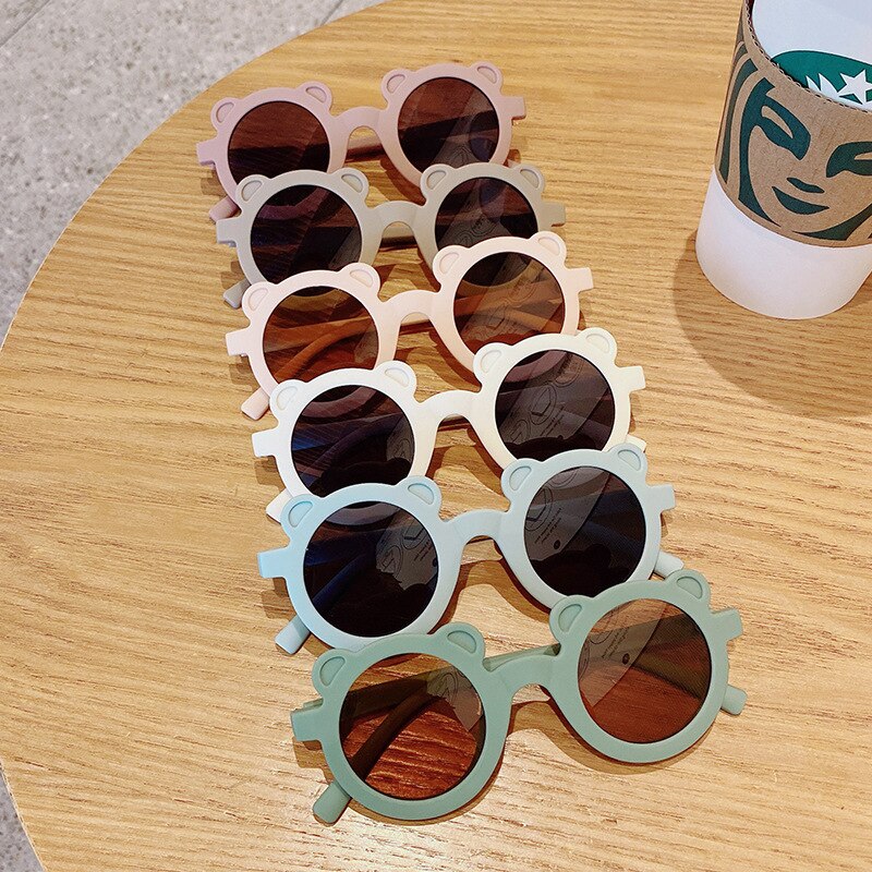 Lunettes de soleil de dessin animé pour enfants, monture en forme d&#39;ours, rondes, pour filles et garçons,