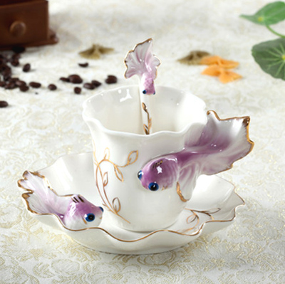 3D Goldfish Enamel Coffee Mug Cup Porcelain Tea Milk Copo Set Caneca Criativa Ceramic European Bone China Drinkware