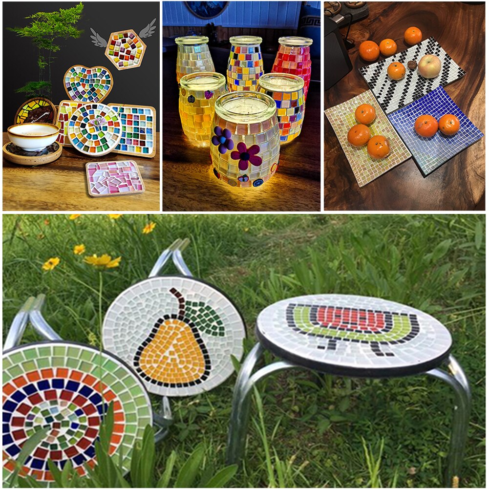 450pcs/lot 1cm Square Cystal Glass Mosaic Tiles Mosaic Stones DIY Hobbies for Children Kids Handmade Art Materials Multi Color