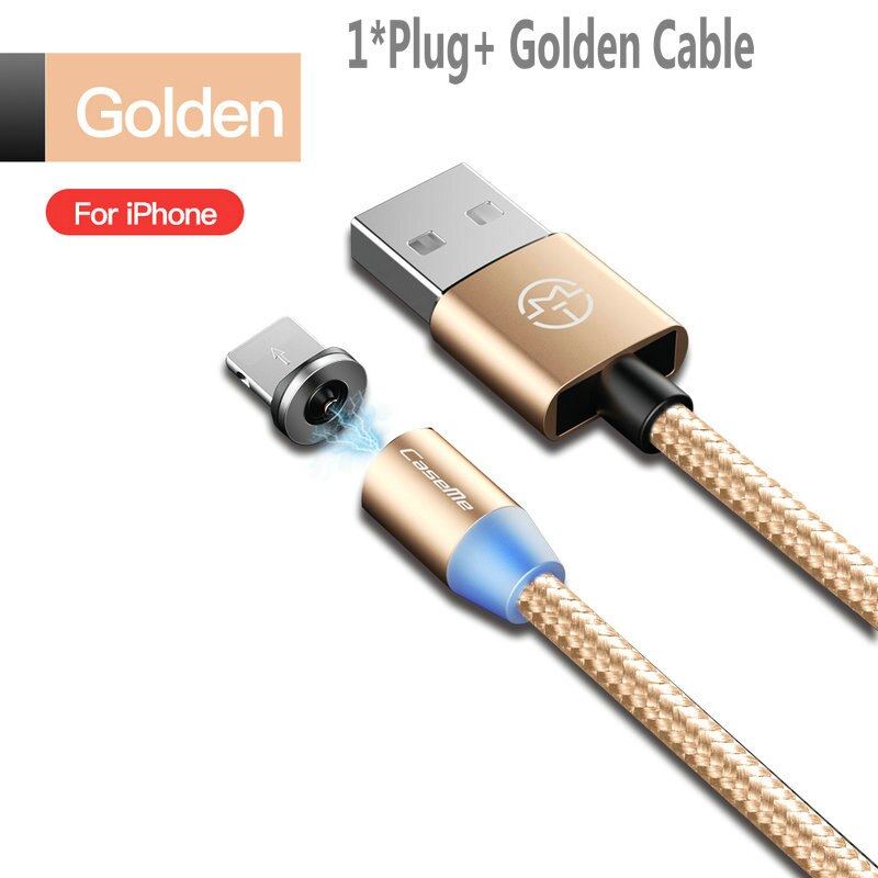 CaseMe-Cable magnético tipo C micro USB para iPhone, Cable LED de carga rápida de 1M, cargador magnético tipo C, conector de teléfono: For iPhone -Goden