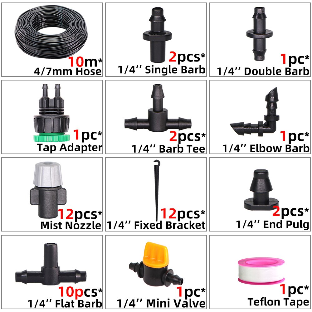 Greenhouse Micro Drip Irrigation Watering Kit System 1/4''Automatic Garden Self Water Flower Lawn Adjustable Dripper Atomizer: A-10m