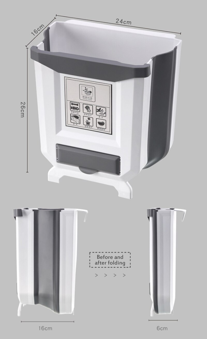 Folding Waste Bin Kitchen Cabinet Door Hanging Trash Bin Trash Can Wall Mounted Trashcan For Bedroom Toilet Waste Storage
