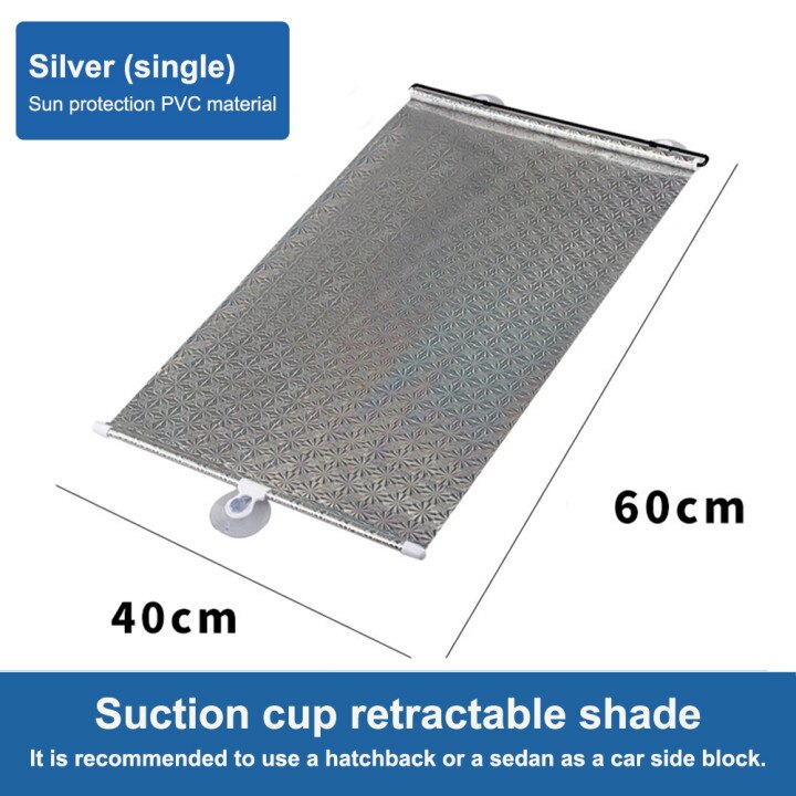 Rideau pare-soleil rétractable pare-soleil réglable bloc de protection contre la chaleur et 99% rayons UV pare-soleil avec ventouse: Silver 1