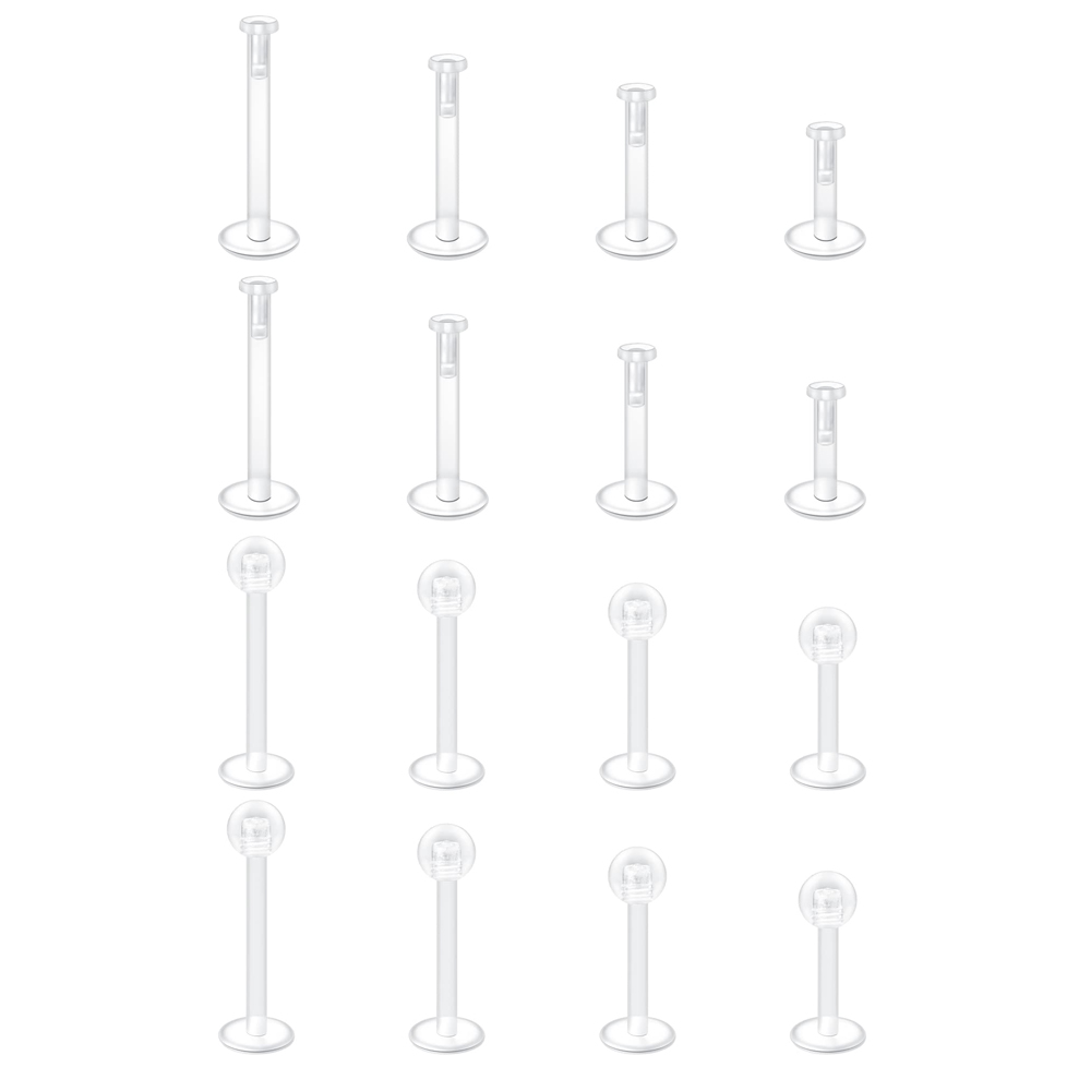 2 stuks 16g transparante kraakbeen oorbellen, stekertjes van plastic voor helix- en traguspiercings, lipringen, labret-retainers voor werk en chirurgie