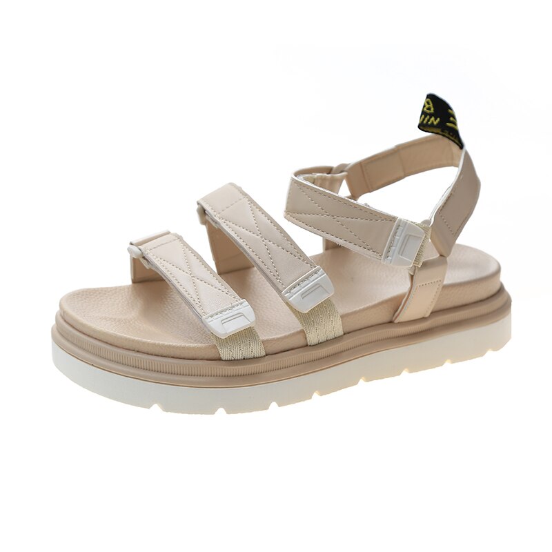 Sommar dam sandaler enfärgad enkel utskärning tjock botten bekväm kardborre street style fritid kvinnor sandaler