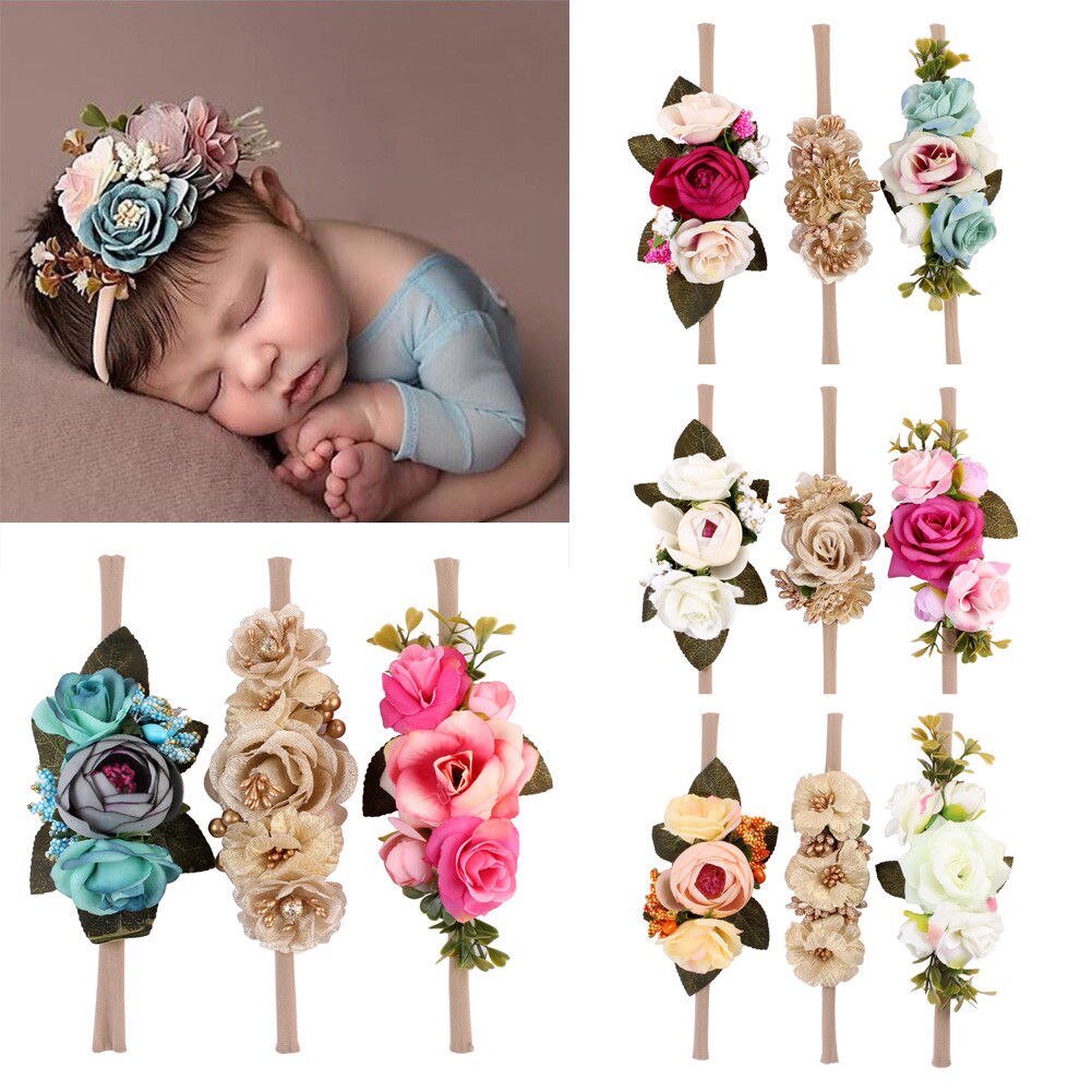 Brand 3Pcs/Packet Baby Meisjes Strik Hoofdbanden Hoofdband Haar Accessoires Foto Props Imitatie Bloem Haarband