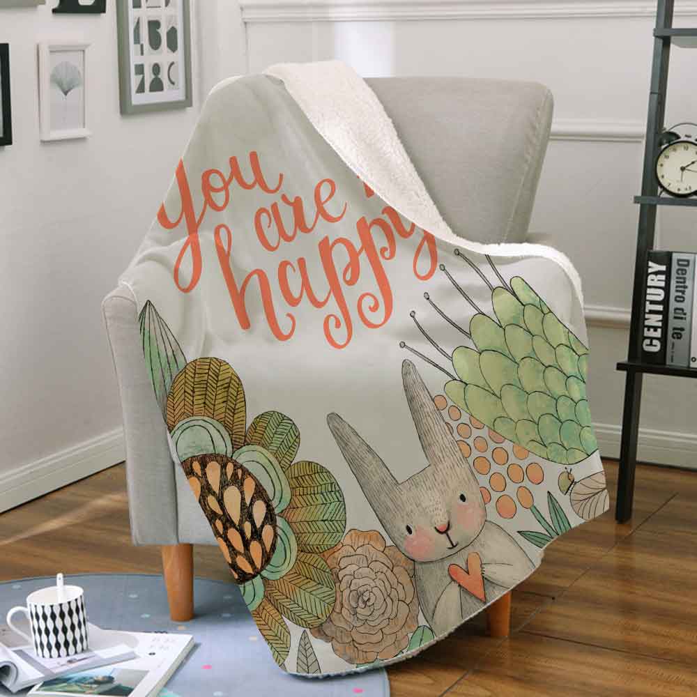 Miracille Sherpa polaire lapin impression couverture Super doux décoratif jeter des couvertures sur canapé-lit chambre d'enfants couvre-lit: 002 / 150X200CM