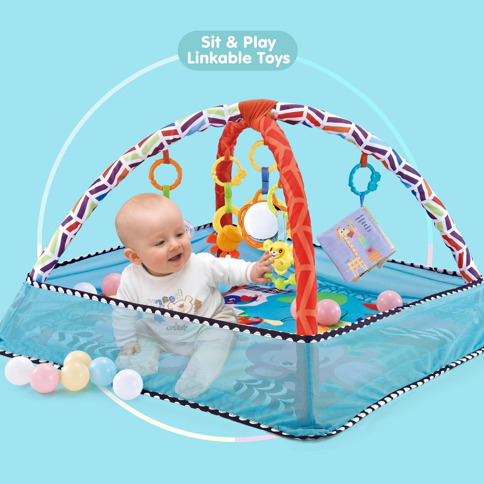 Marco de Fitness para bebés, manta de juego para gatear, rompecabezas, valla multifunción, estera para gatear, juguetes de iluminación, PISCINA DE BOLAS del océano