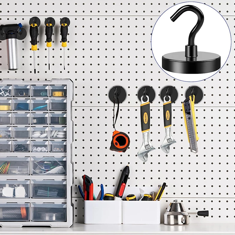 Black Magnetic Hooks Heavy 100Lb Duty Super Strong Neodymium Magnet Hooks with Epoxy Coating for Home, Kitchen, Workplace Office