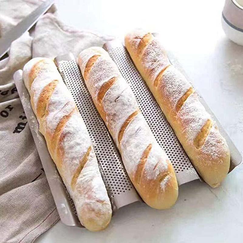Golden Wave Baking Tray French Bread Baking Mold Bread Practical Cake Baguette Mold Pans 3 Groove Waves Bread Baking Tools Gold