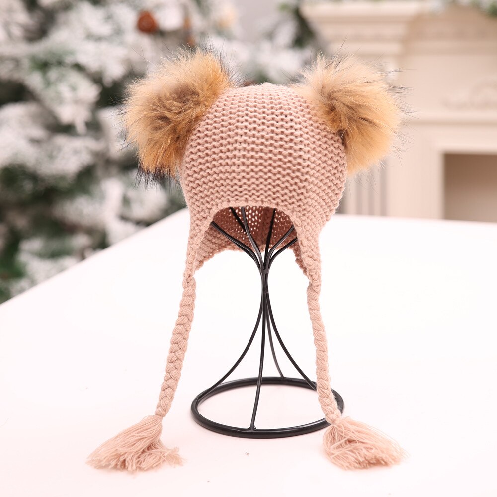 E1 Chaud Hiver Boule De Fourrure Casquettes Pom Pom Bonnet Tricoté Chapeaux Mama