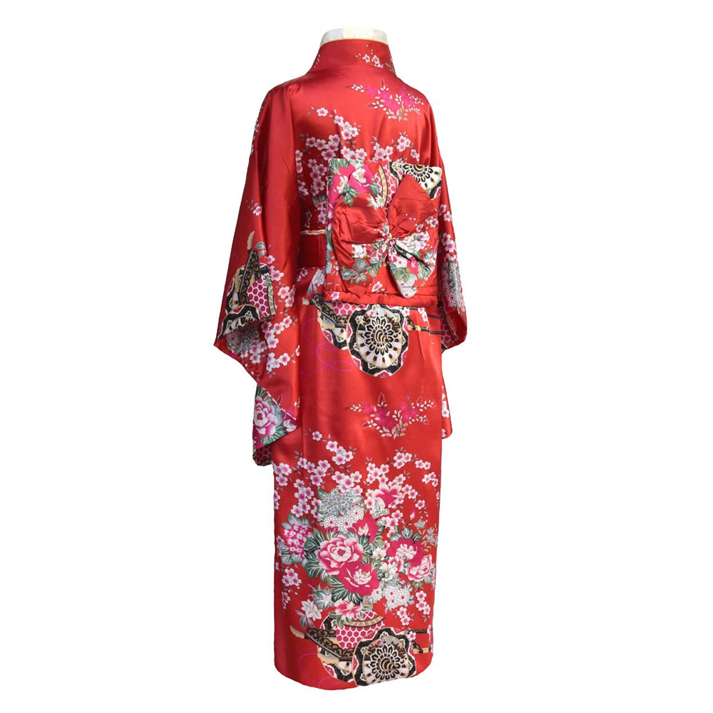 Onesize kvinnlig japansk kimono morgonrock klänning v-ringad satin kvällsfest balklänning vintage cosplay kostym helärmad klänning