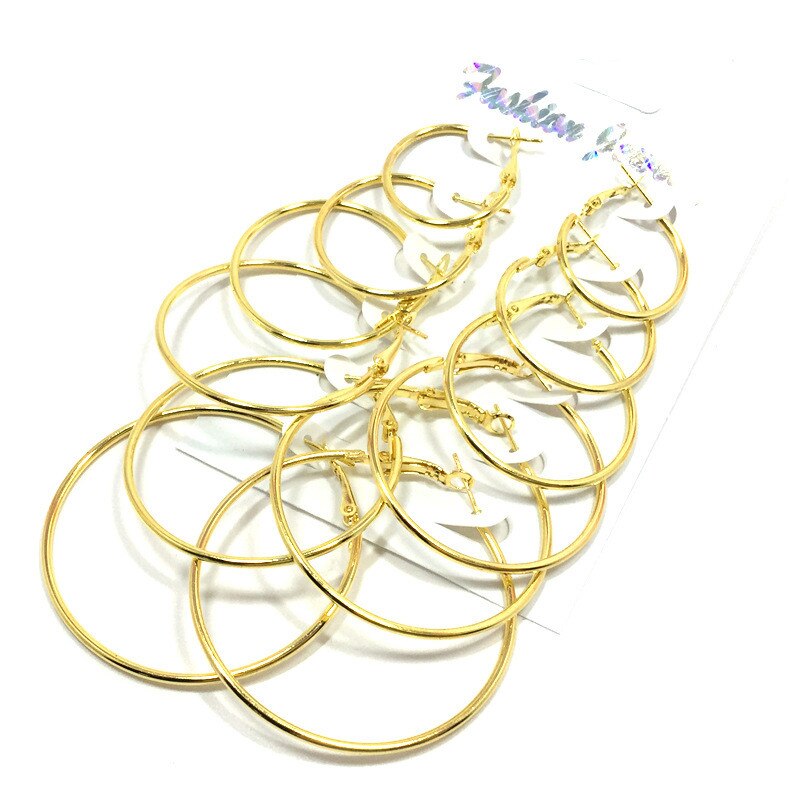 Boho Rose Gold Silber Farbe Kreis Hoop Ohrringe Sets für Frauen Mädchen Vintage Ohr Clip Hochzeit Schmuck: Gold