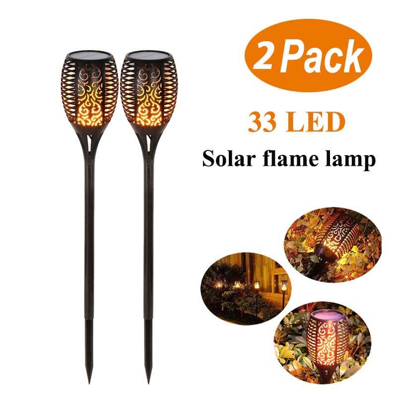 Solflamme fakkel led lys flimrende vandtæt havelampe dekoration landskab græsplæne lampe sti belysning udendørs spotlight: 2 stk 33 led