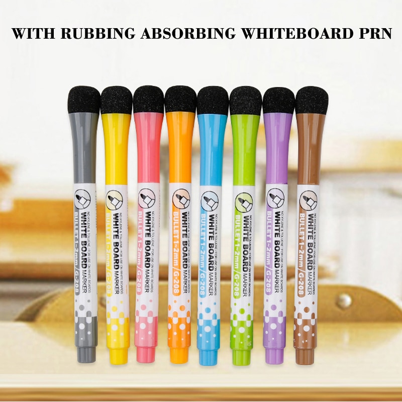 8 Stks/partij Magnetische Whiteboard Water Kleur Pen White Board Droge Gum Marker Pen Met Gum Magnetische Klaslokaal Levert