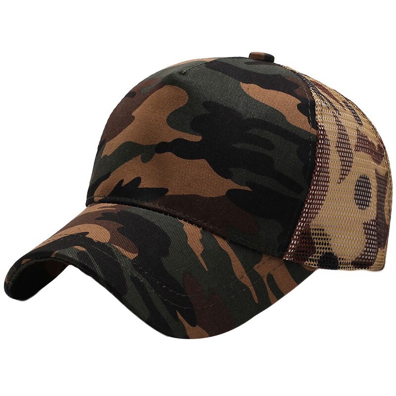 Unisex sportpet, snel drogend, ademend katoenen mesh pet, gebogen rand, zonneklep, verstelbare snapback pet voor hardlopen en vissen: Camouflage
