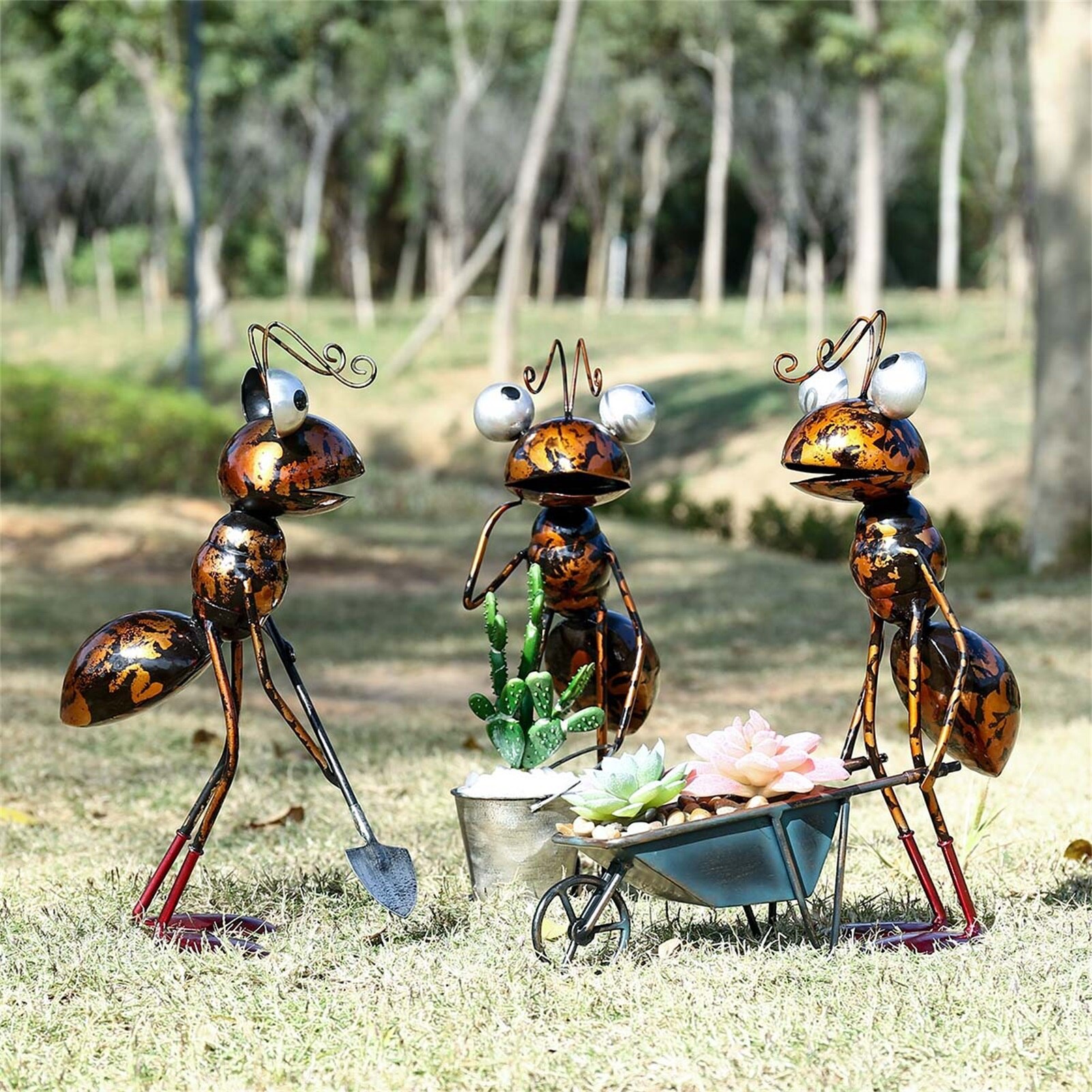 Big Metal Ant Garden Decoration Sculpture Home Patio Lawn Yard Indoor Outdoor Statue Ornament With Removable Bucket