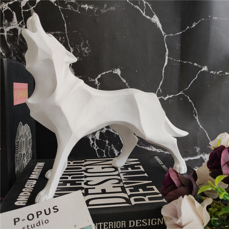 Abstrait Totem loup chien Statue Sculpture géométrique résine ameublement décoration de la maison accessoires moderne ornement artisanat: white