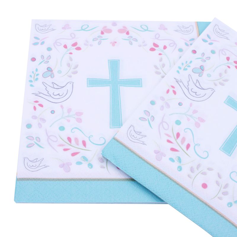 40Stck Kreative Frieden Taube Blau Kreuz Papier Servietten Santa Kommunion Partei Religiöse Hand Handtuch für Eucharistie Liefert