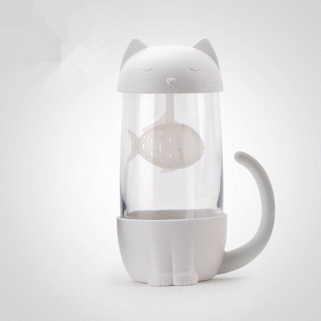 Mok theepot theezakjes voor thee & koffie filter theezeef kat hond theekopje grassen drinkgerei keukengereedschap: Wit