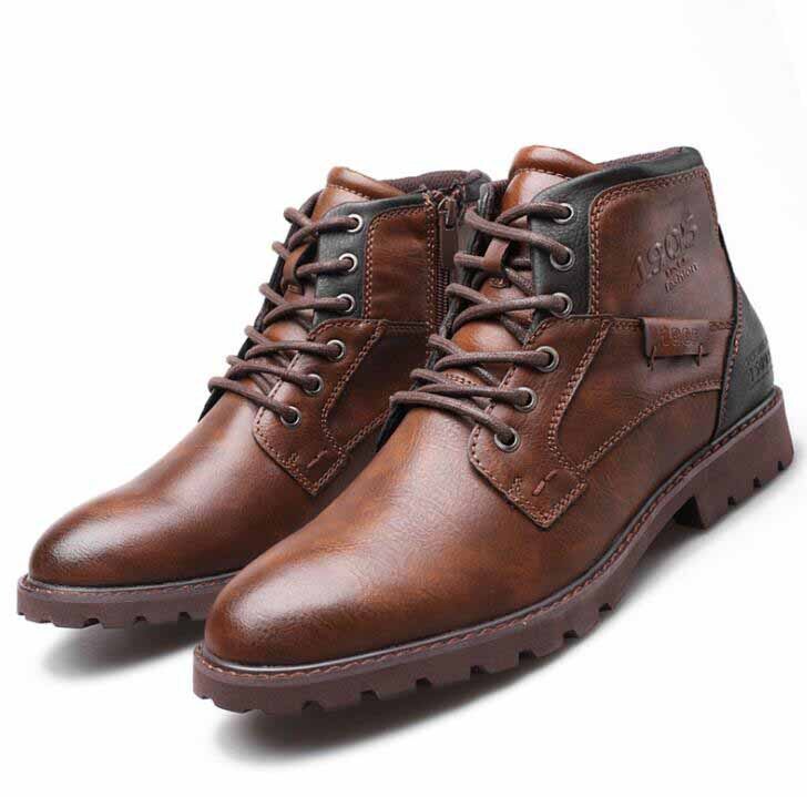 Martin boots herrstövlar stor storlek blixtlåsstövlar herrskor höst och vinter manskor retro ökenverktygsstövlar: Brun / 10