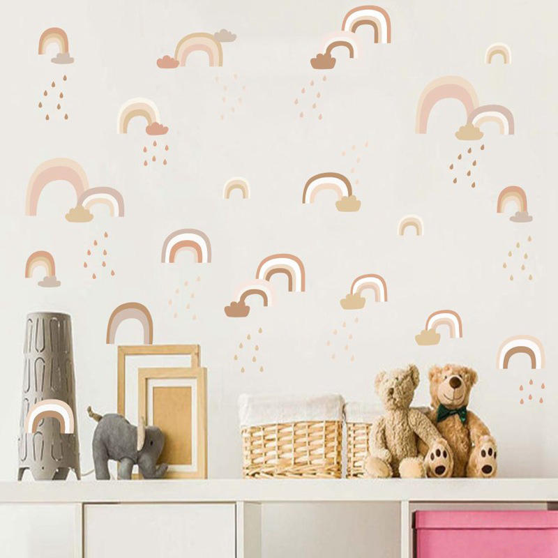 Vacclo Watercolor DIY Rainbow Rain Wall Sticker Living Room Bedroom Children Room Background Wall Self-adhesive Paper Wallpaper