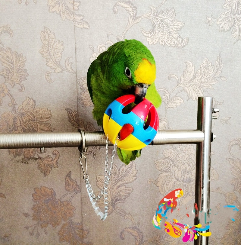 1PC animal de compagnie oiseau en plastique mâcher balle mignon animal perroquet jouet oiseau creux cloche boule chaîne Cage jouet pour perroquet calopsitte perruche