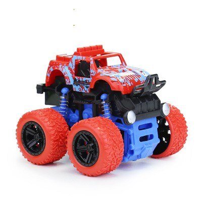 Children's four-wheel drive inertial off-road vehicle boy simulation off-road model anti-fall toy dinosaur car police car: Off-road  red