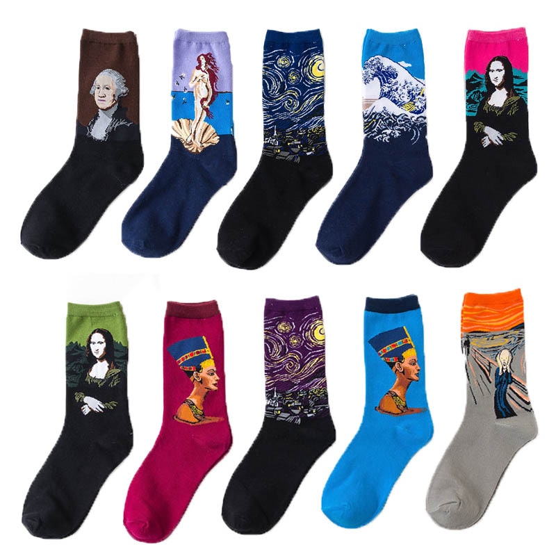 1pair Autumn winter Retro Art Sock Van Gogh Mural World Famous Oil Painting Series Men Women Socks Funny Socks