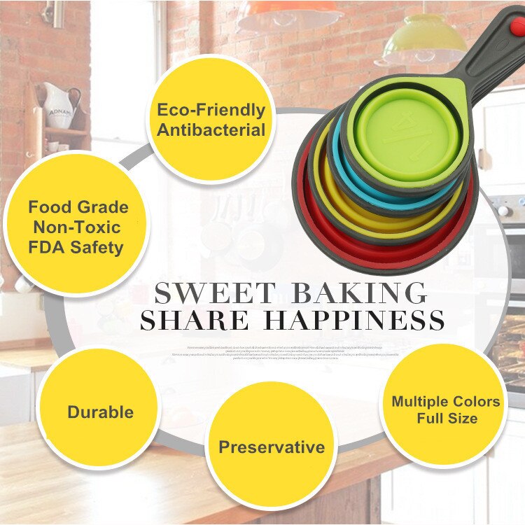 Bakken Maatbekers en Lepels Inklapbare Koken Maatbeker FDA Silione Meten Lepel Thuis Keuken Gereedschap Accessoires Set