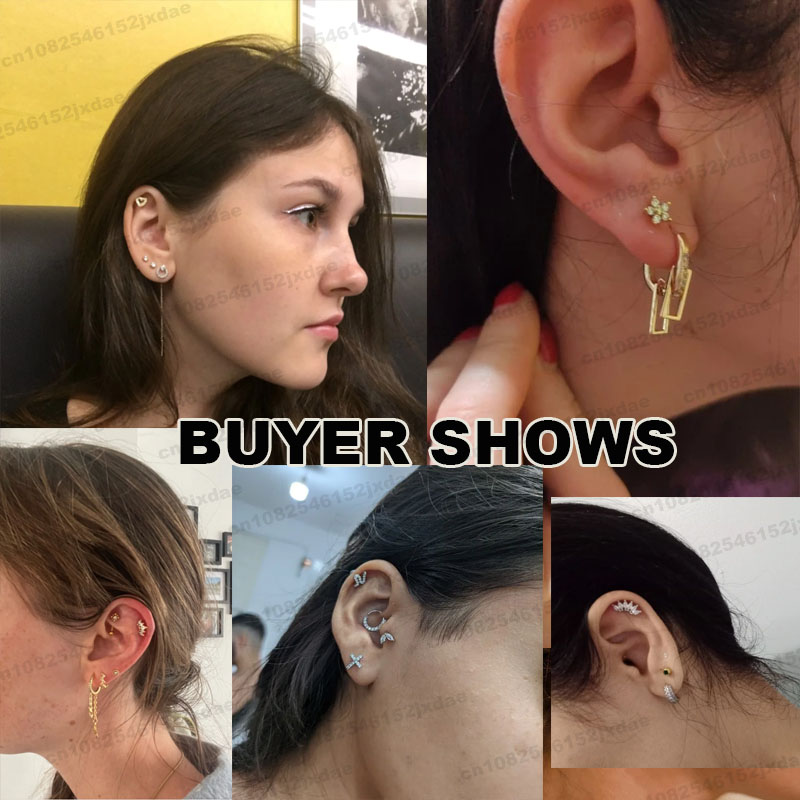 1Piece Gold Color Helix Piercing Stud Earring Women Conch Flat Ear Lobe Piercings Cartilage Tragus Stainless Steel Body Jewelry