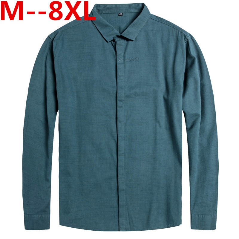 Plus koko 10xl 8xl 6xl 5xl 4xl syksyn kiinteät vapaa-ajan paidat miesten puuvilla pitkähihaiset väljät klassiset miesten vaatteet