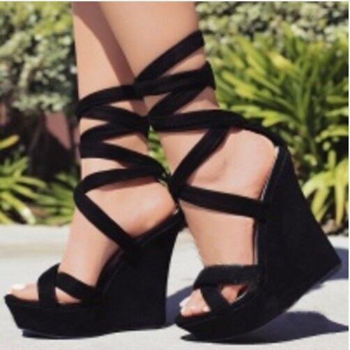 Dames sandalen met veters, kruisbandjes, open teen, platform wedges, superhoge gladiator damesschoenen, effen smalle band zomer sandalen