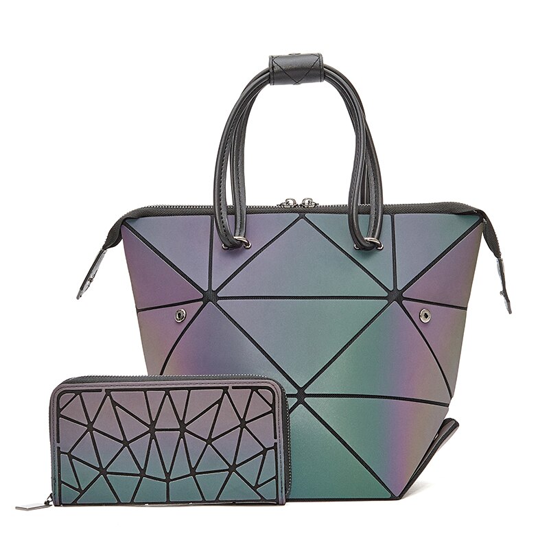 świetlny zestaw Crossbody torby dla kobiet 2020 geometryczne deformować torebki i torebki femme worek holograficzny pani torba na ramię: Bucket wallet 2szt