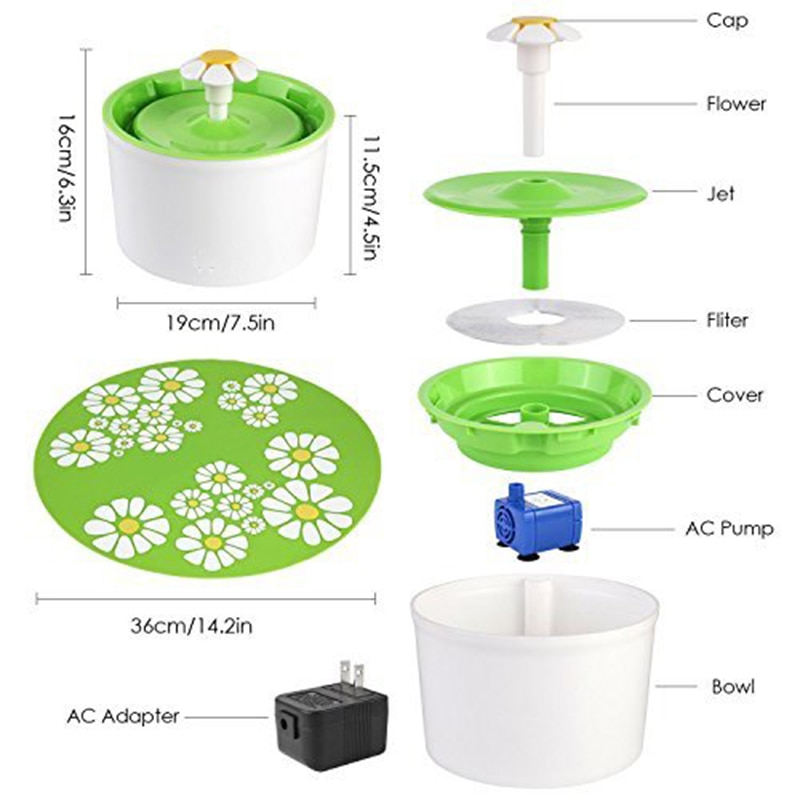 1.6L Automatic Pet Cat Water Fountain Drinking Mute Flower Water Dispenser with Filters Dog Cat Health Caring Drinker Product