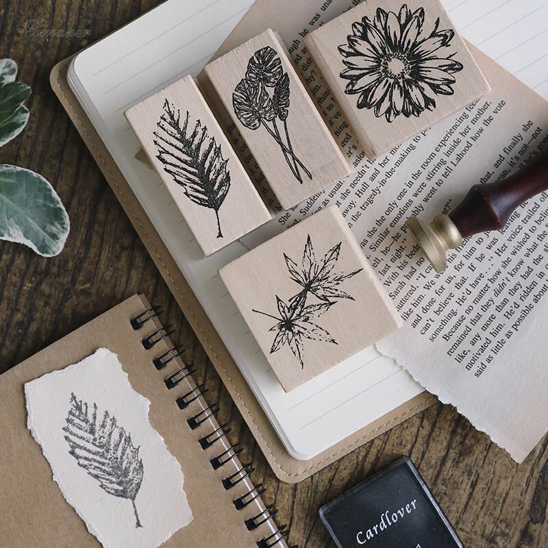 Vintage flower plant maple leaf decoration stamp wooden rubber stamps for scrapbooking stationery DIY craft standard stamp
