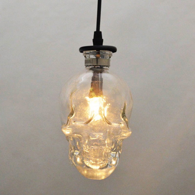 modern Skull Clear Glass Pendant Lights Retro Demon Skull Ghost Evil Skeleton Pendant Lamp Bar Dinning Room LED Lighting Fixture