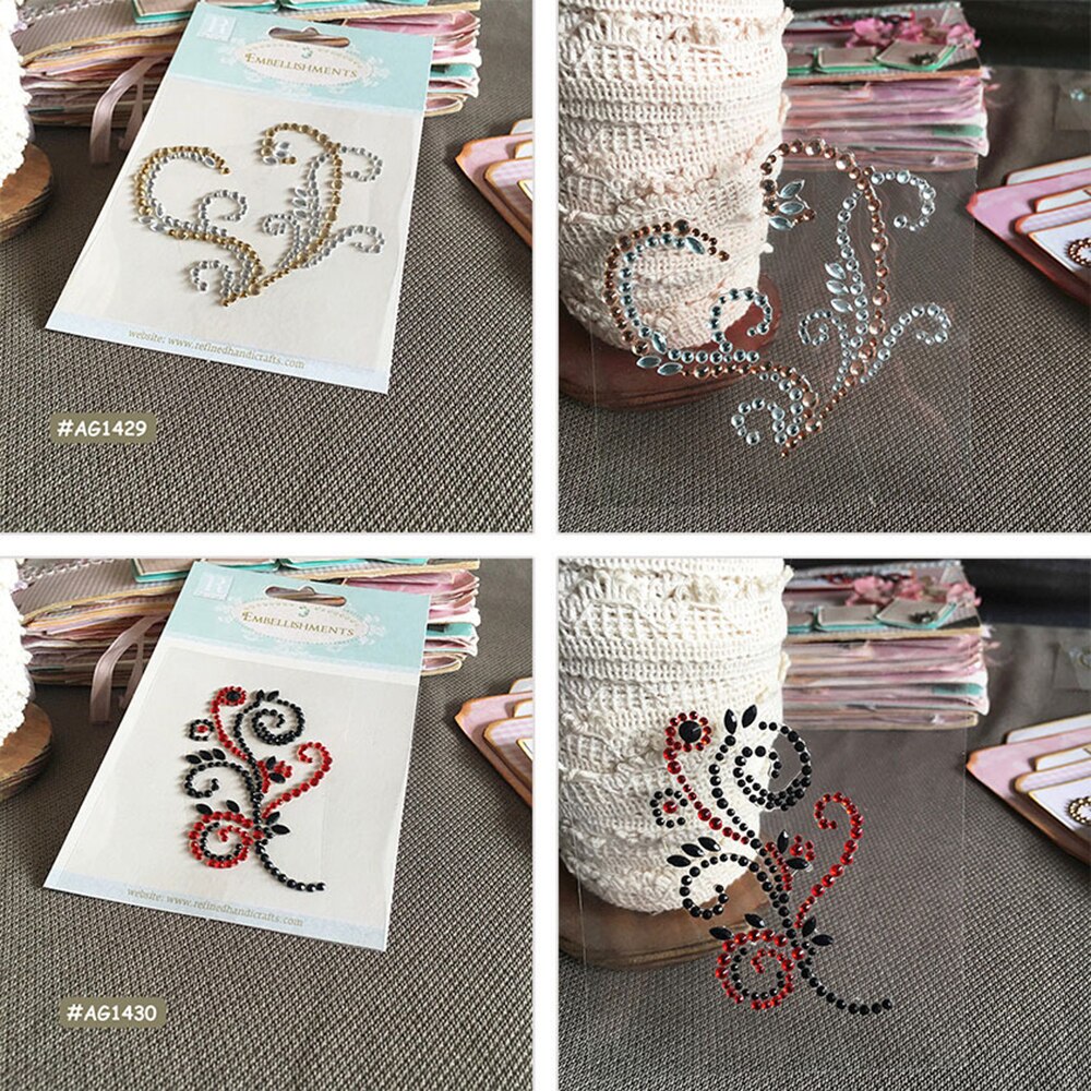 Diy Decal Adhesive Glitter Flower Sticker Craft Sticker Rhinestone Strip Scrapbooking Cloth Greeting Card Handmade Decor Sticker