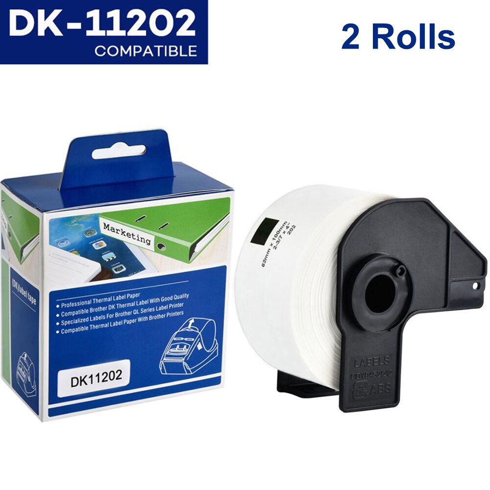 2 rollos de papel térmico Compatible con impresora de etiquetas Brother, DK-22205 continuo, troquelado, etiquetas de dirección estándar para QL570, DK-11204: 2Rolls DK-11202