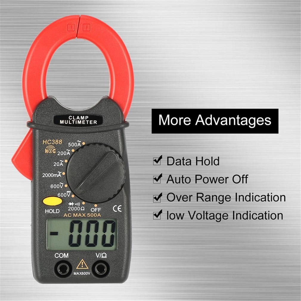 HC388 Mini Digital Clamp Meter Multimeter AC/DC Spannung Strom Ohm Diode Tester 1999 Zählt Daten Halten Handheld