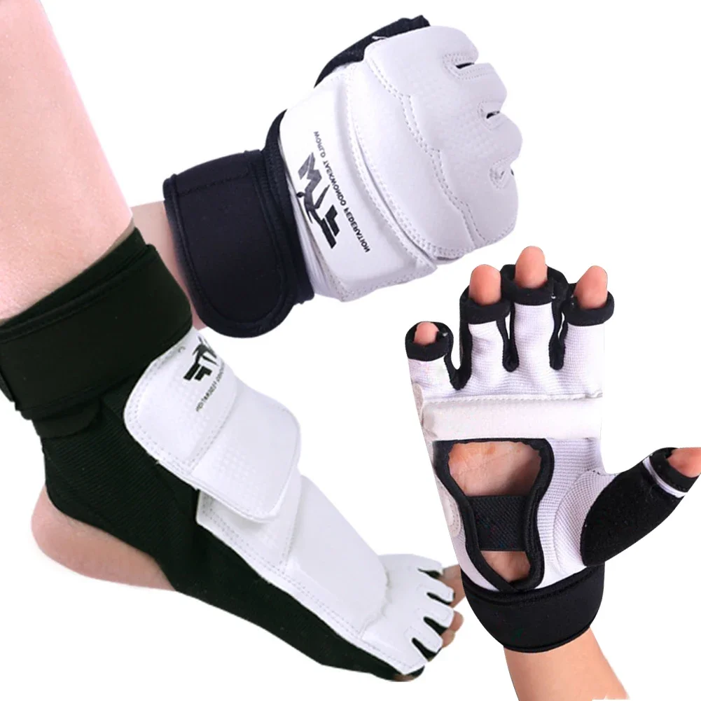 1 Juego de guantes de cuero para pies de Taekwondo, Protector de tobillo para Karate, boxeo, artes marciales, calcetín, entrenamiento, equipo de Protección deportiva
