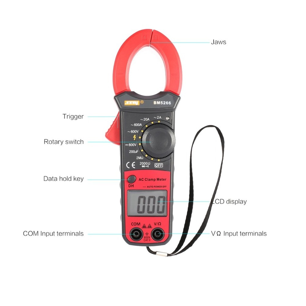 BM5266 Clamp Meter Handheld Digital Multimeter 1999 Count AC/DC Volt Amp Ohm Capacitance Phase Diode Megger Tester Ammeter