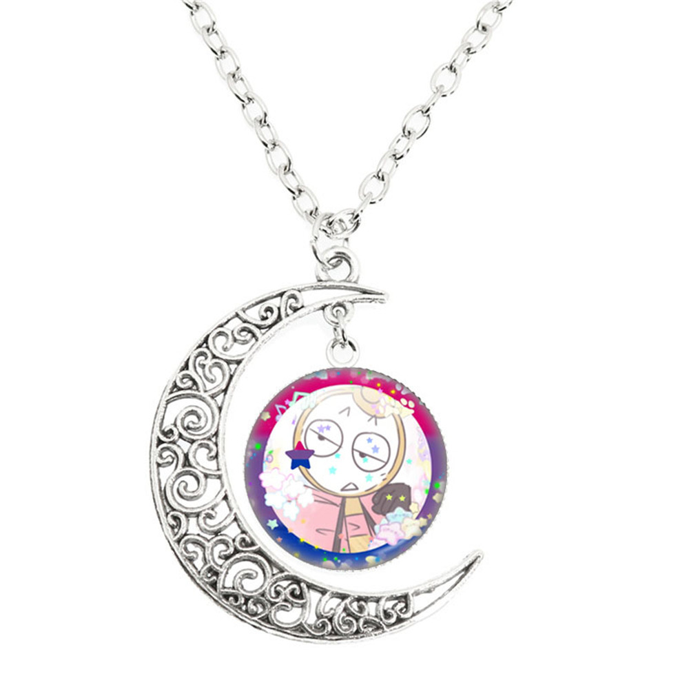 Juego de terror Goob Pebble Dandy's World collar lindo divertido Meme Kawaii cabujón de cristal colgante la luna collar joyería: Bañado en rodio de imitación