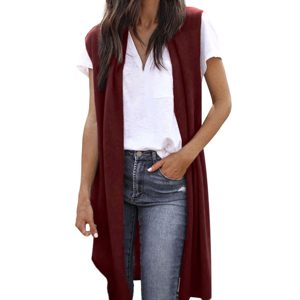 Gilet Long sans manches pour femmes, , Bar, automne, Kimono Cardigan, manteau, poche avant ouverte, décontracté, léger, Chamarras